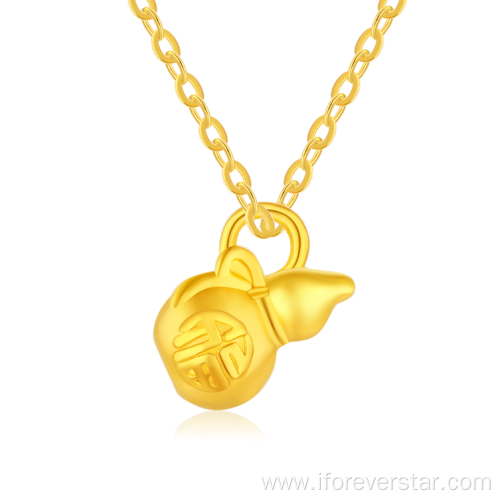 24k Pure Gold Heart Pendant Necklace Women's Jewelry